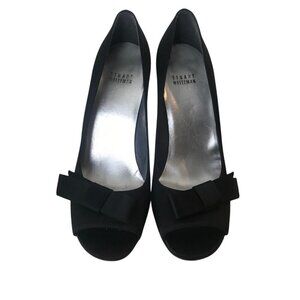 Stuart Weitzman Black Open Toe With Black Bows Silk Like Shoe Size 9.5